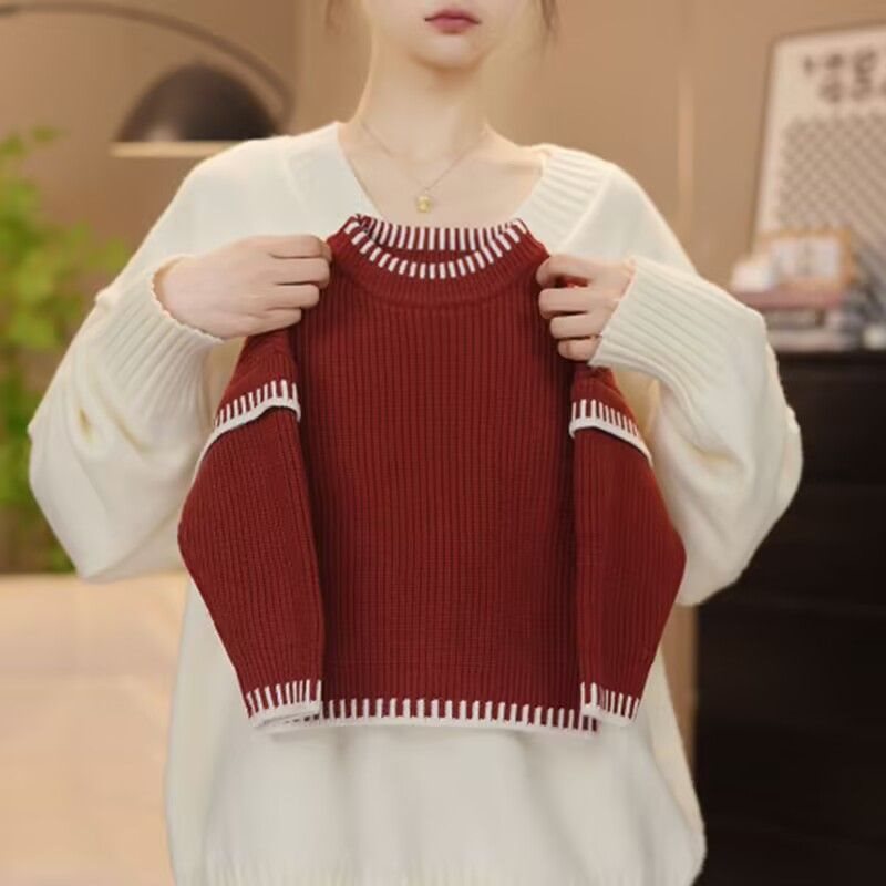 2024 Boys' Autumn and Winter New Sweater Angora Red Korean Version Girls' Thickened Baby Knitwear Versatile Fashionable Trend