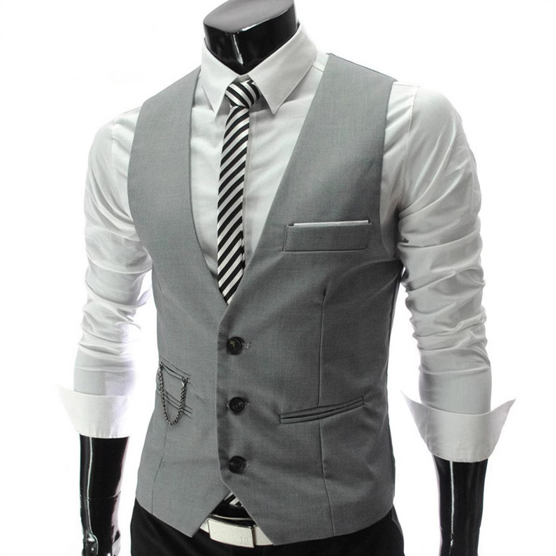 New Three-Button Korean Style Men's Slim V Neck Suit Vest Men's British Business Fashion Suit Vest Trend