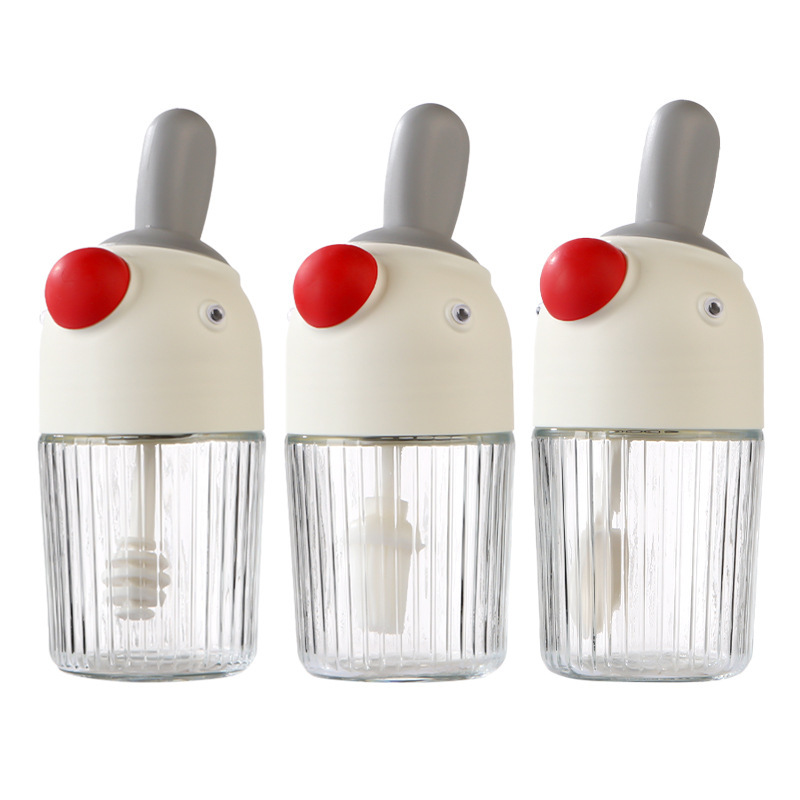 New net red spoon lid integrated seasoning bottle square portable high-value cute seasoning jar vertical pattern silicone material storage