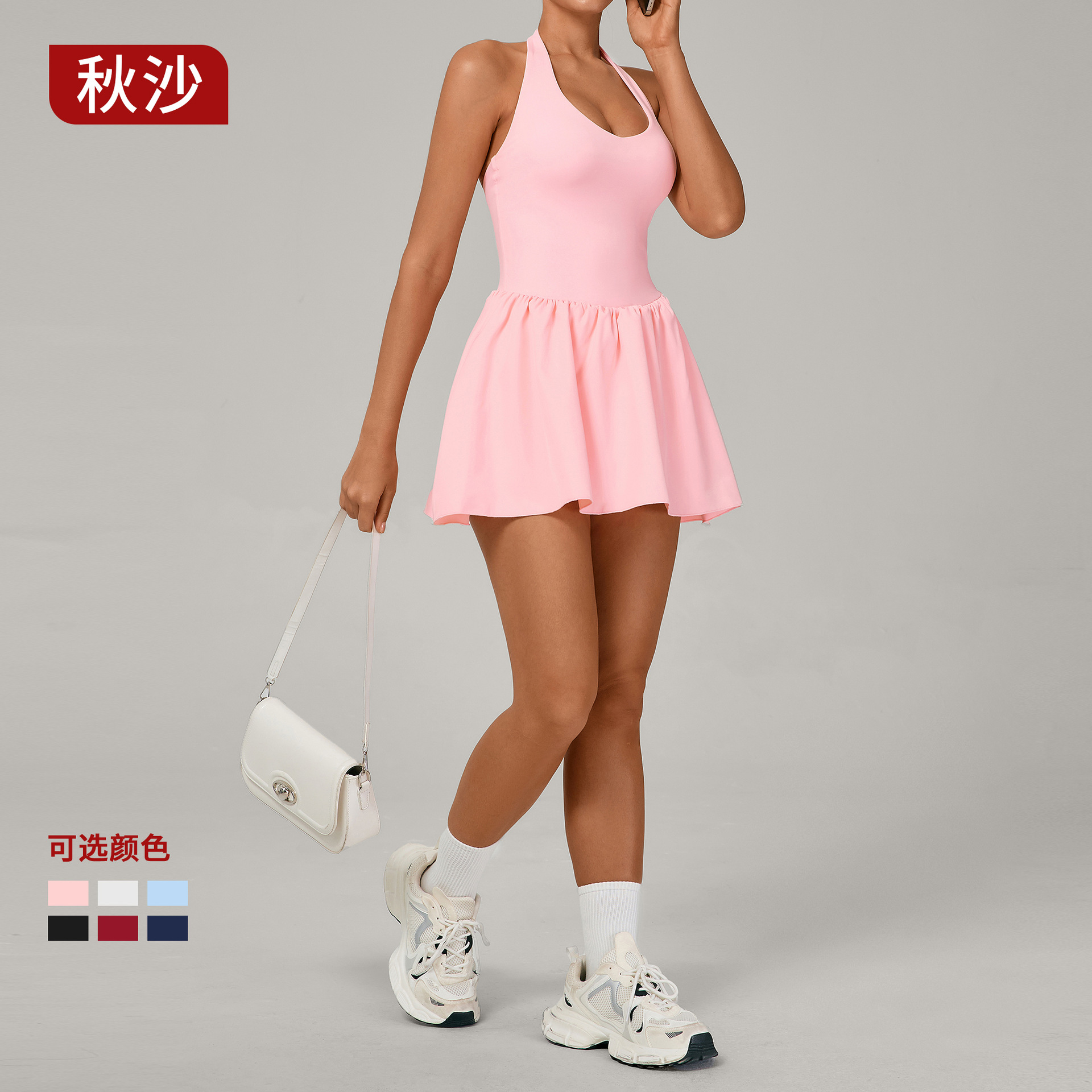 European and American Lace-Up Nude Sports Tennis Wear for Women, Anti-Exposure Bottoming, Outdoor Running Fitness Tennis Skirt 5063