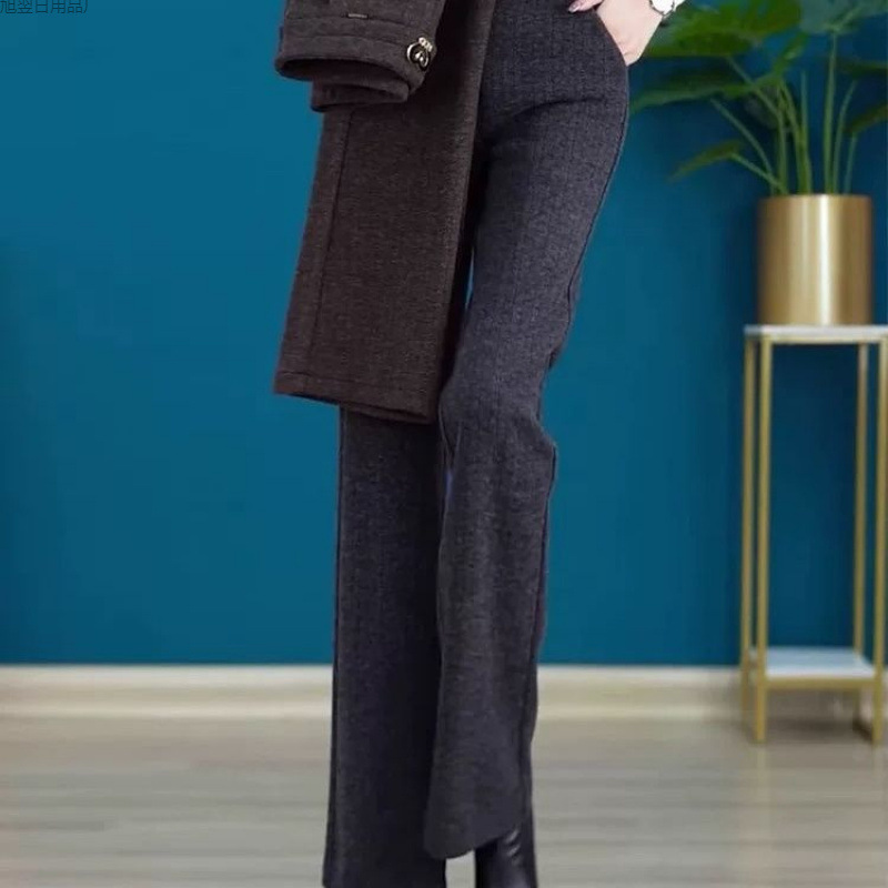 Женские шершащие расклешенные повседневные брюки, новая осень-зима, высокая талия, приталенные, брюки-клеш с драпировкой для женщин среднего возраста с стразами