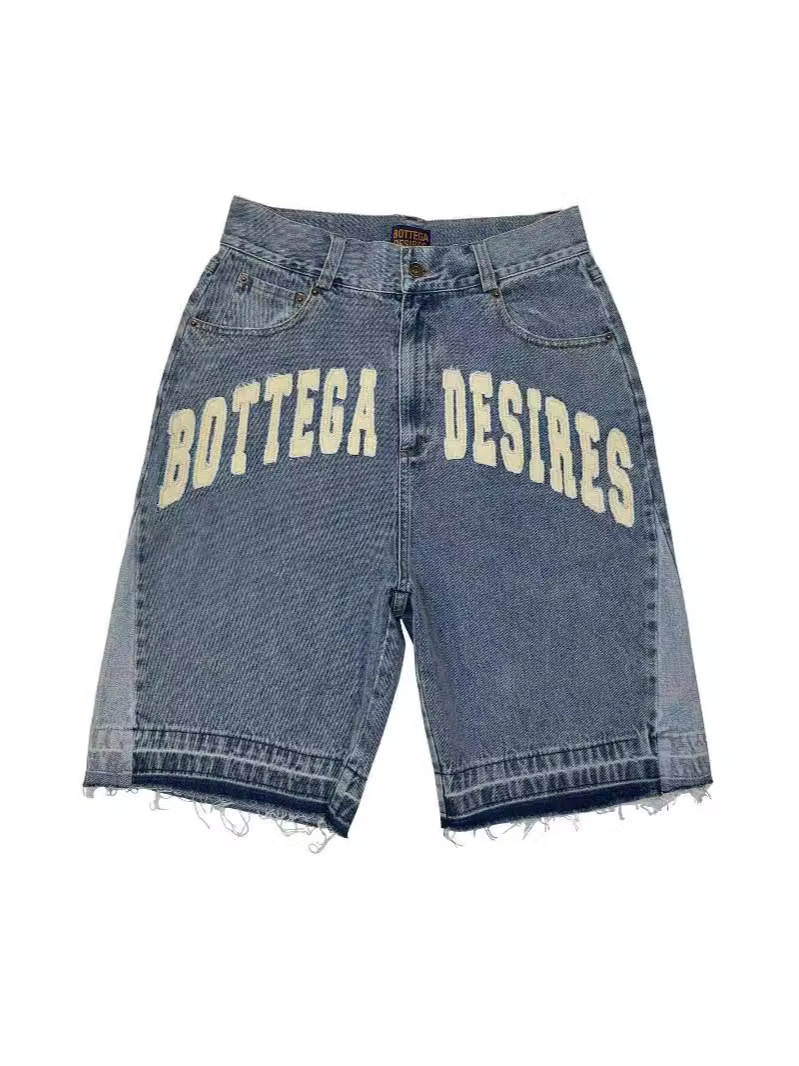 2024 New Fashion Men's Street-fried Loose Pants Fashion Brand Retro Letter Denim Shorts