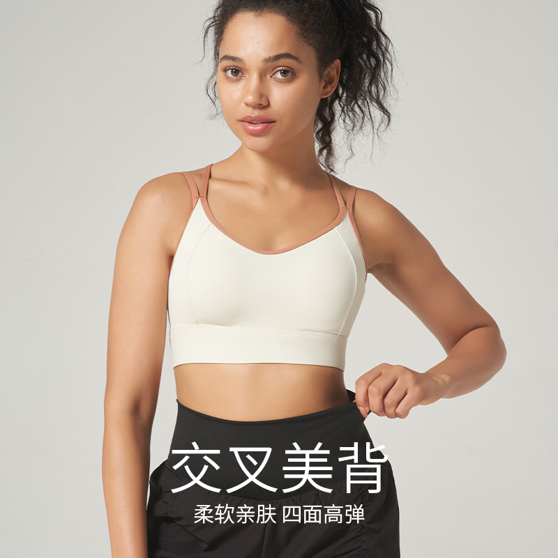 Strappy Outdoor Sports Bra Shockproof Fixed Integrated Beautiful Back Cross-Border New Running Fitness Yoga Women's Bra