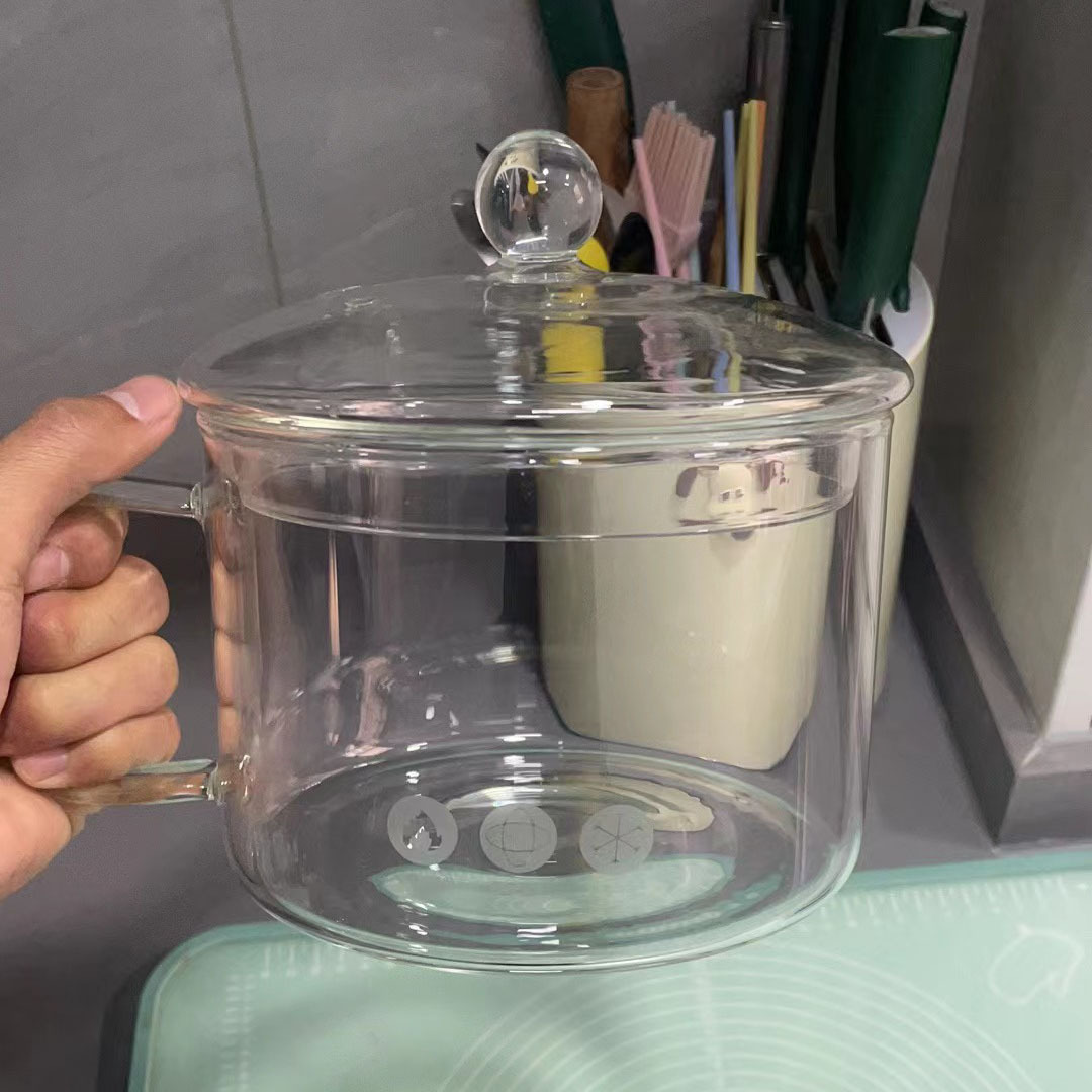 Household kitchen single handle instant noodle bowl with handle noodle pot soup pot with lid transparent glass soup stew pot wholesale