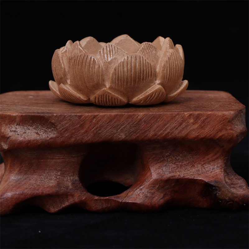 Wood Carving Ornaments Wholesale Peach Lotus Ornaments Carved Wood Crafts Hand-stitched Carved Lotus