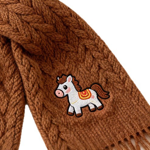 Embroidery Custom Year of the Horse Mascot New 2026 New Knitted Scarf Korean Style Atmosphere Pattern Embroidery Processing
