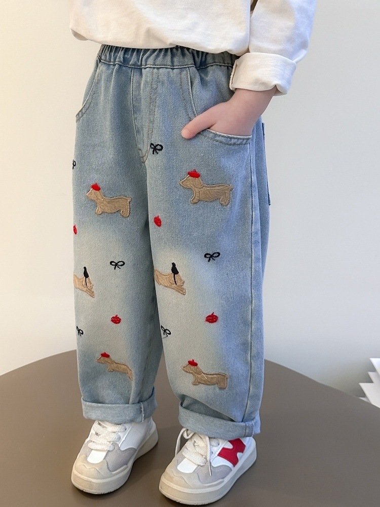 Girls' Jeans Spring and Autumn 2025 New Style Loose Straight Pants for Little Girls Children's Trousers Casual Pants for Baby Girls