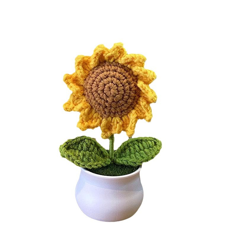 Finished Hand-Knitted Lily of the Valley Potted Home Furnishings Knitted Simulated Flower Wool Crocheted Sunflower Bouquet Gift