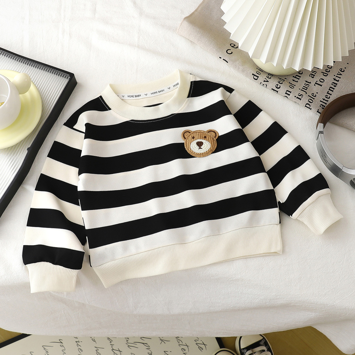 2025 Spring and Autumn Children's Pullover Sweatshirt Long Sleeve Korean Style Jacket Sports and Casual Boys and Girls Baby Striped Tops