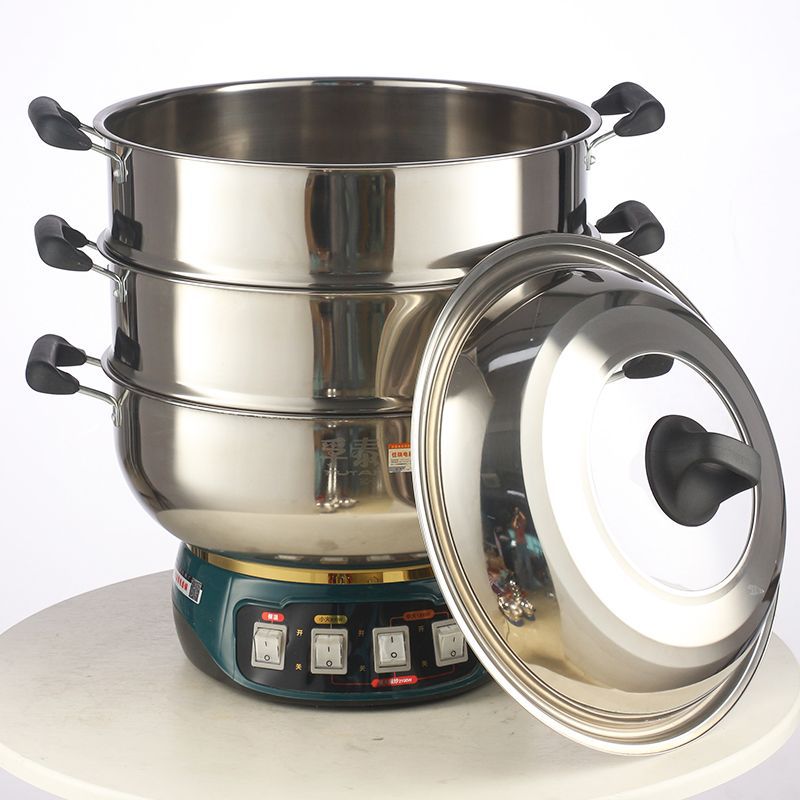 Multi-functional Electric Heating Pot Household Electric Steamer Uncoated Water Dry-off Electric Cooking Pot Electric Hot Pot High-power Steaming Steamed Bread