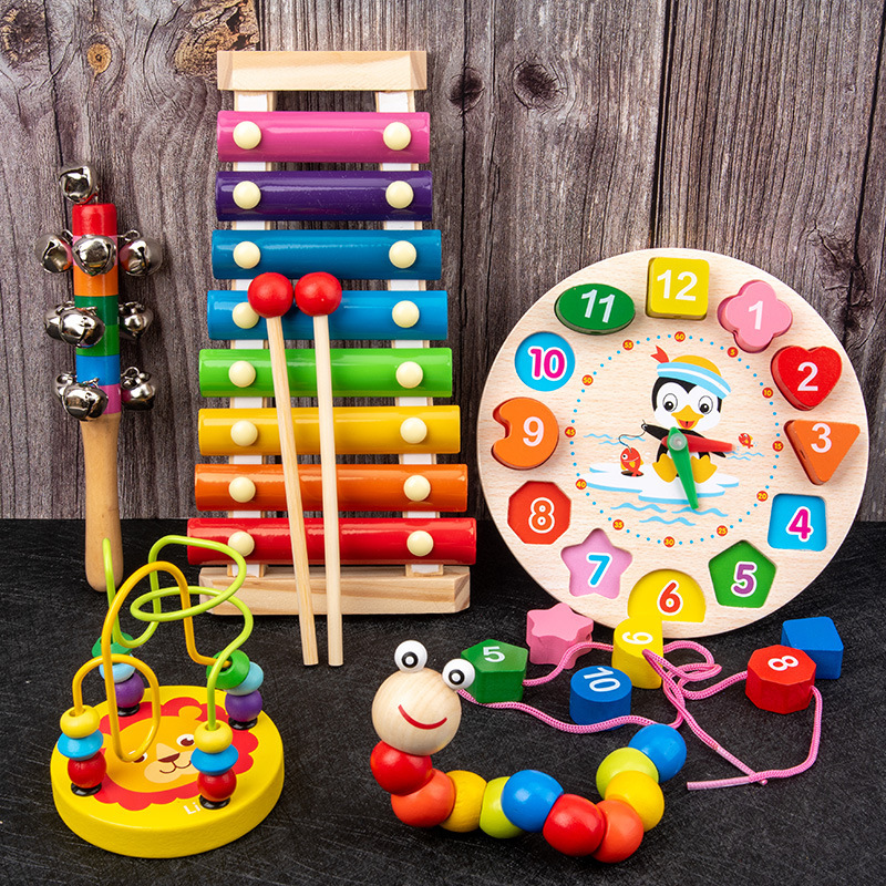 Early Education Benefit Intelligence Building Blocks Infant Children's Wooden Toys Wound Beads Xylophone Preschool Education Musical Instruments Children's Children's Day Gift