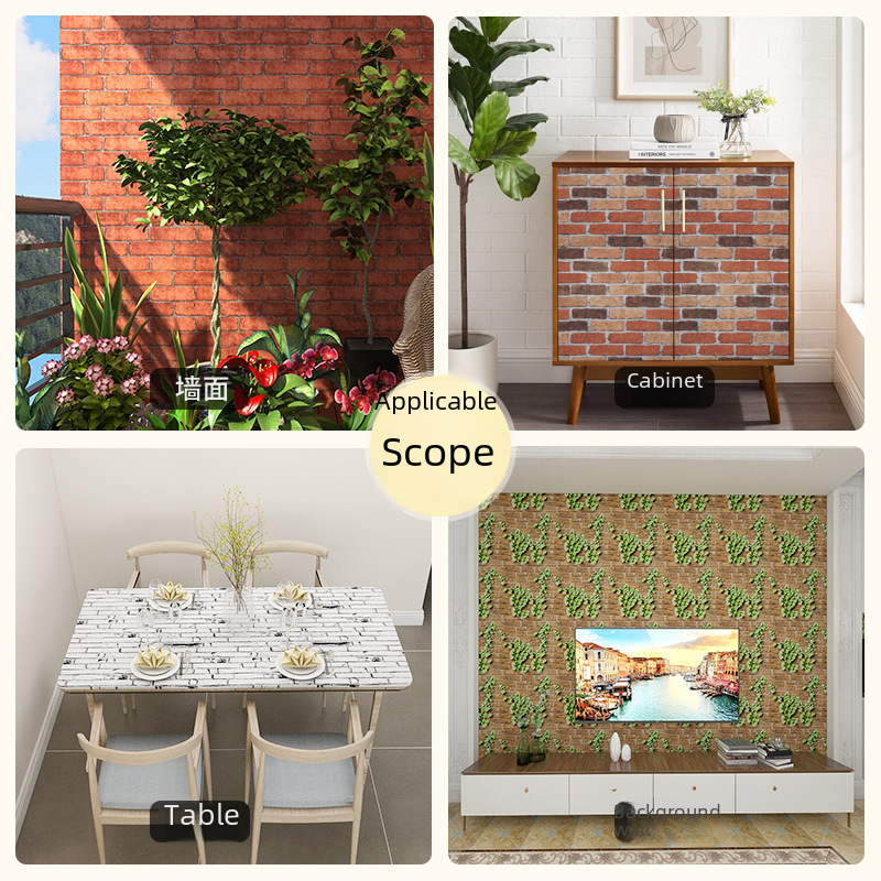 Cross-Border self-pasted pvc retro dormitory wallpaper 3d wallpaper self-adhesive wholesale bedroom brick stereo live background wall