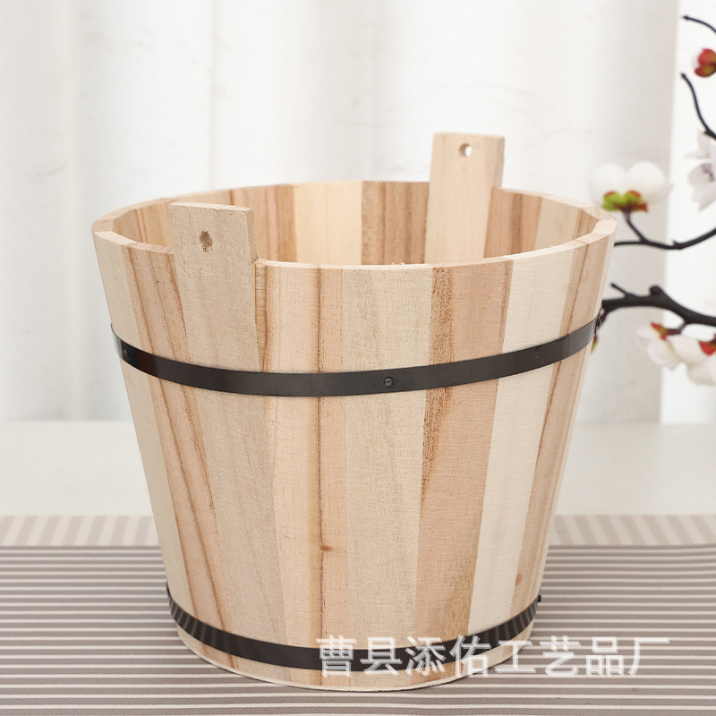 Beach Small Wooden Bucket Kidsren's Toy Beach Bucket Round Open Aromatherapy Stone Storage Bucket Night Market Stall Small Wooden Bucket