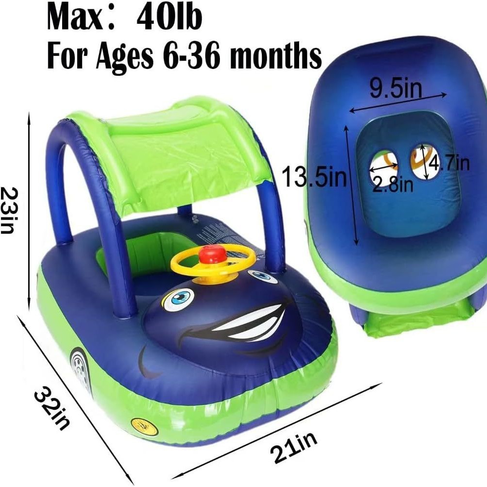 3 Colors of Children's Inflatable Swimming Rings, Car-Shaped Seat Rings, Outdoor Sun Protection and Shading, Removable and Thickened Seat Rings