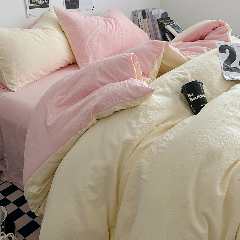 Four-piece bed set A can sleep naked wash cotton quilt cover solid color bed sheets student dormitory three-piece bed hat wholesale 4