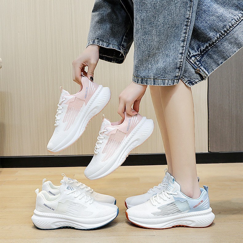 Women's White Sneakers Spring Export Wholesale Thick-Soled Lightweight Running Shoes Fashionable Trendy Breathable Women's Sports Shoes