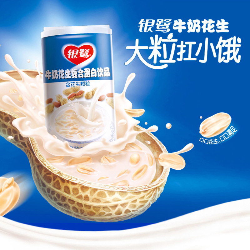 Yinlu Peanut Milk Whole Box Compound Protein Drink 360g*12 Cans Nutritious Breakfast Peanut Milk Milk Drink