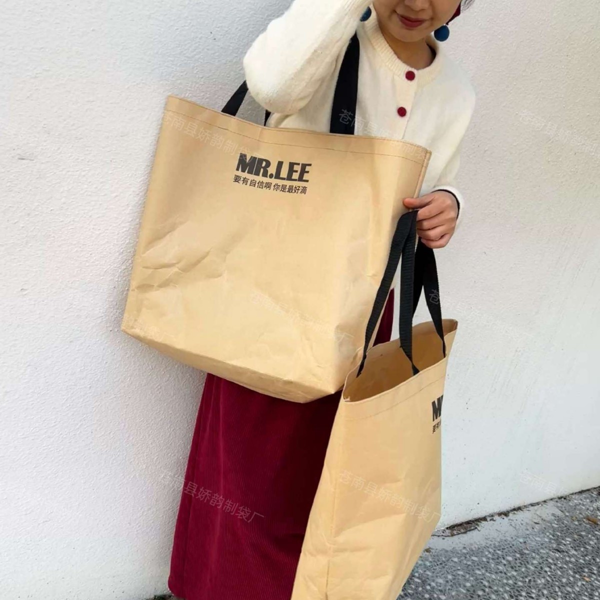 Clothing Store Kraft Paper Composite Woven Handbag Green Shopping Bag Gift Bag Waterproof Bag Printable Logo