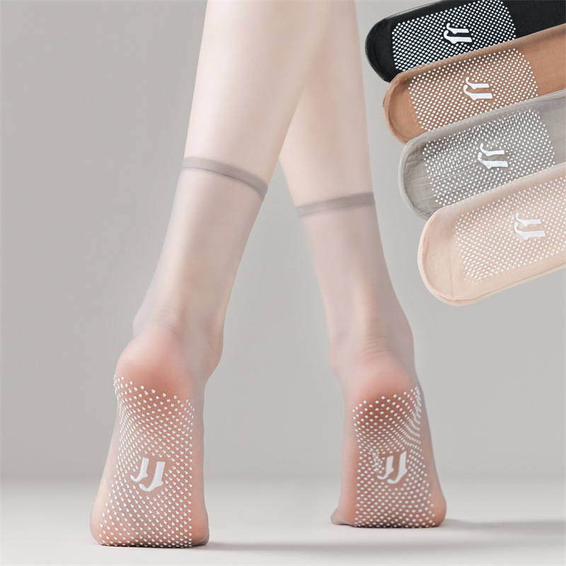 Anti-hook silk dispensing non-slip steel stockings women's ultra-thin invisible short stockings summer full transparent socks flesh-colored crystal socks