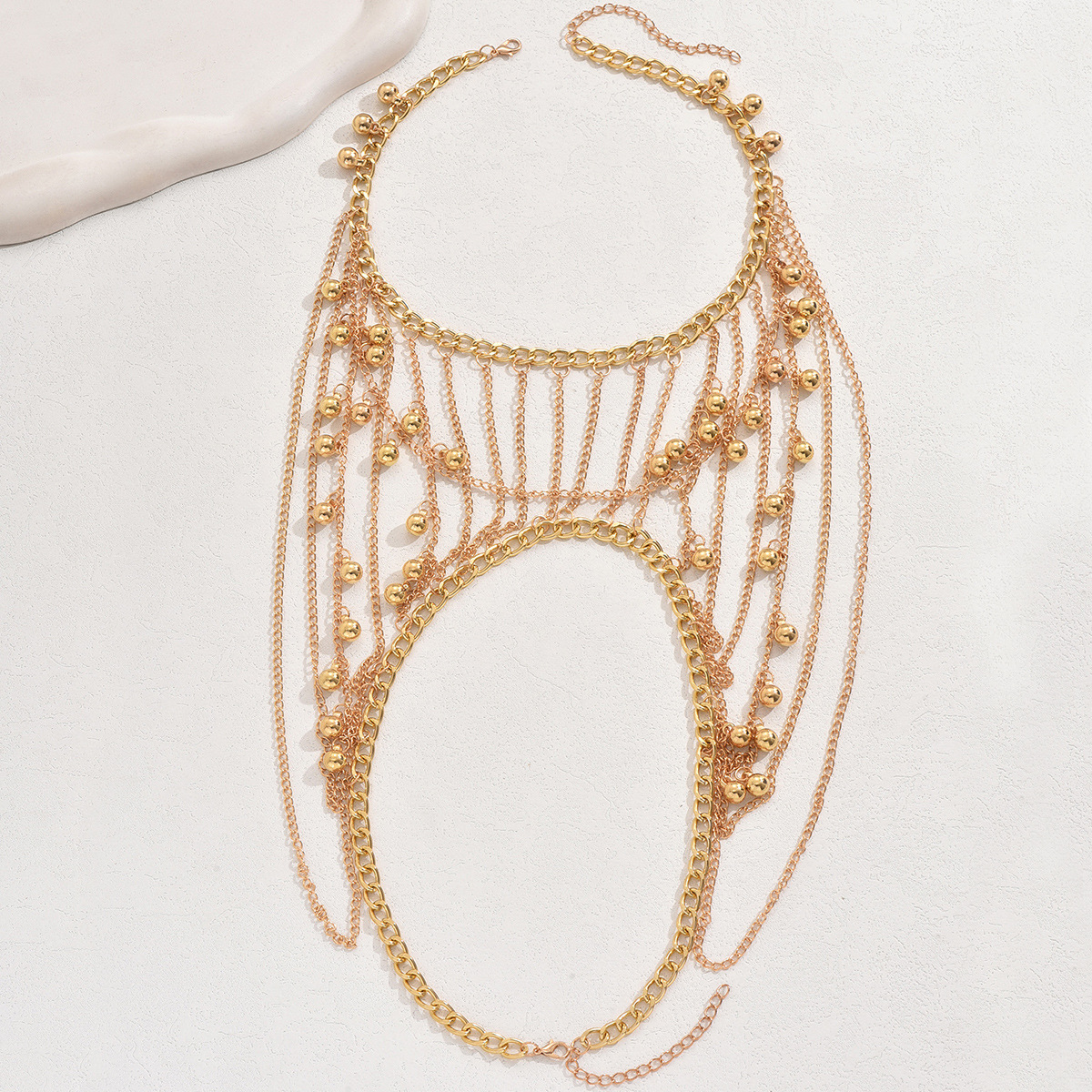 European and American foreign trade street shooting fashion multi-layer sexy fringer ball shoulder chain body chain cross-border trend personalized accessories