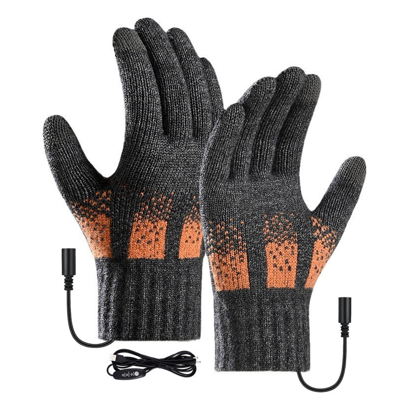 USB Heated Gloves Charging Heating Gloves Winter Warm Knitted Full Finger Gloves for Indoor Outdoor