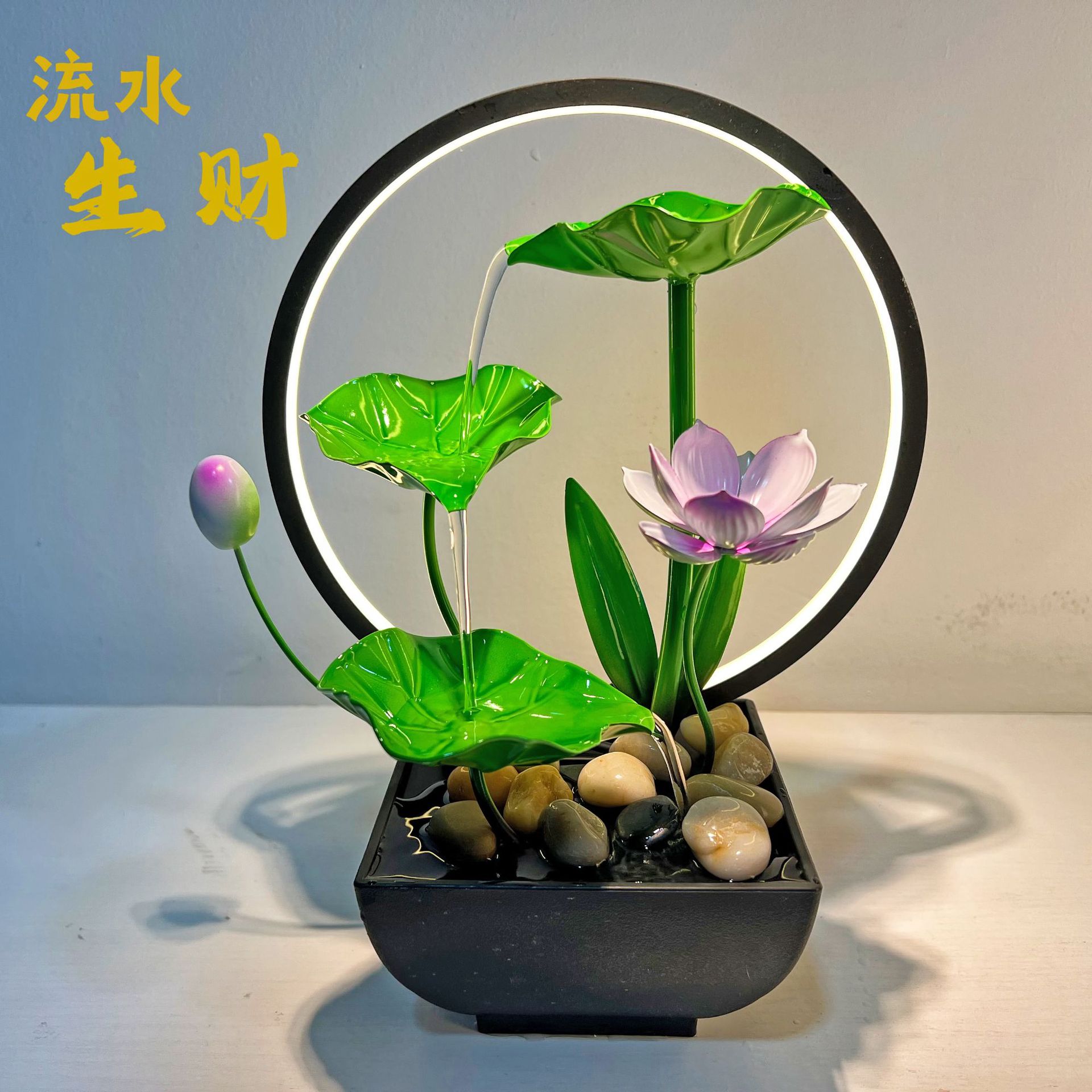 Desktop Home Green Leaf Lotus Iron Flowing Water Ornaments Office Living Room Entrance Landscape Fountain Decorations