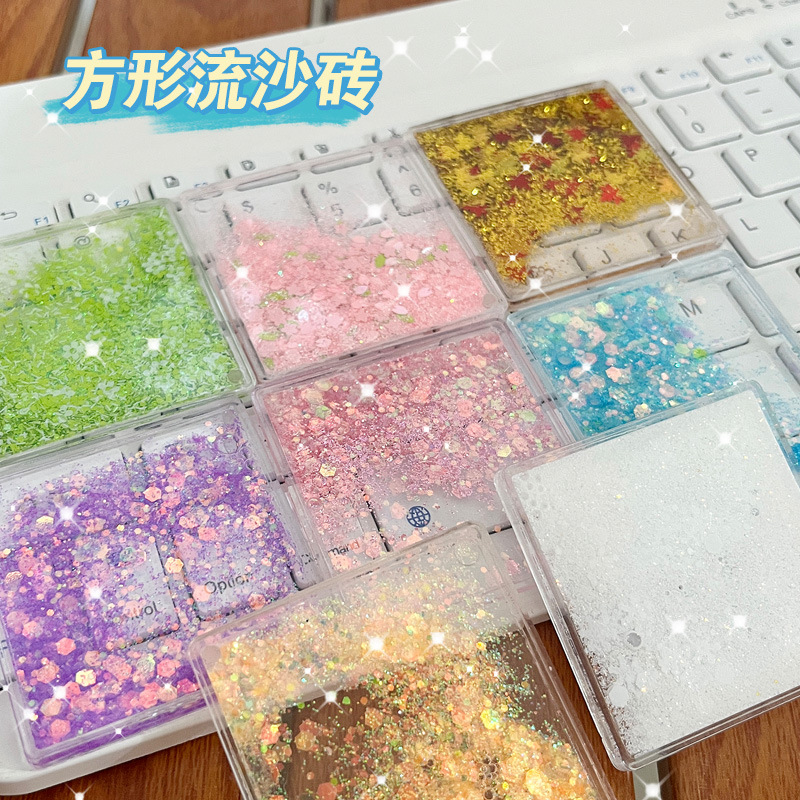 Creative transparent square quicksand acrylic DIY shaped cartoon hanging ornaments cute quicksand square oil goo card