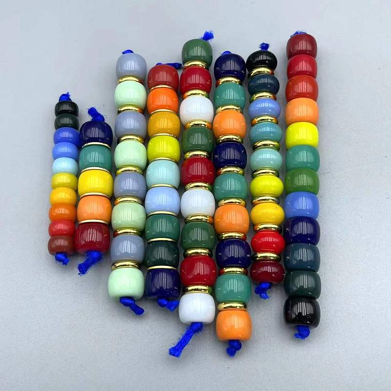 Стеклянные радужные бусины в стиле Тибета, кокосовые бусины, многокрасочные бочковые бусины, буддийские бусины