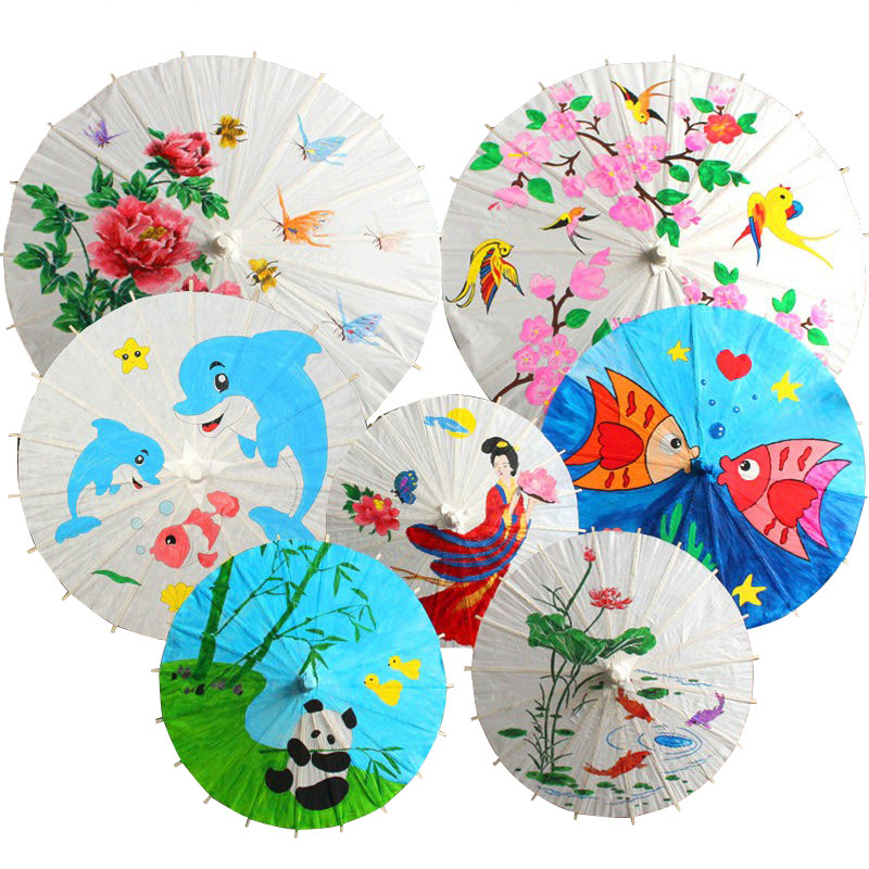 Blank Oil Paper Umbrella Children's DIY Handmade Material Kindergarten Hand-painted Painting White Umbrella Antique Props Paper Umbrella