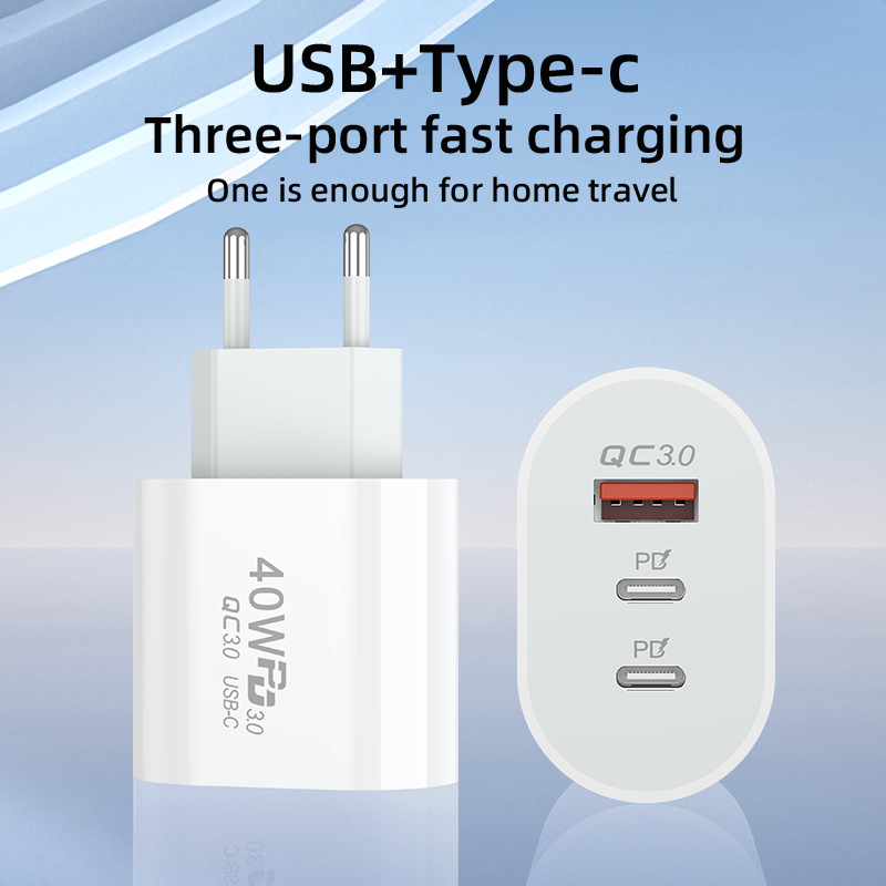 European standard double PD2A + 5V2A fast charging head US standard three-port A + C is suitable for Apple Android mobile phone charger head