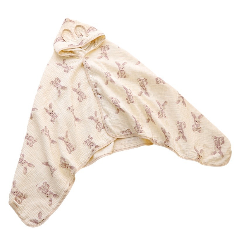 Wrinkle Cloth Poncho Cotton Gauze Poncho Baby Children's Bathrobe Hat Poncho Household Baby's Bath Swimming Bath Towel