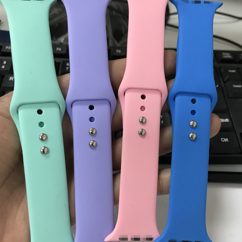 For Apple Watch Strap Solid Color Double Nail Apple watch1-8 Generation Monochrome Silicone Strap Double Buckle
