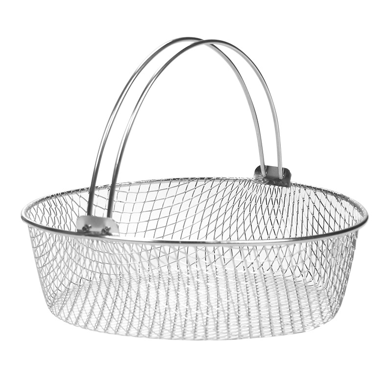 Cross-Border 304 Stainless Steel Air Fryer Basket Household Grill Steaming Rack Dehydration Rack Round Fryer Basket Filter Rack