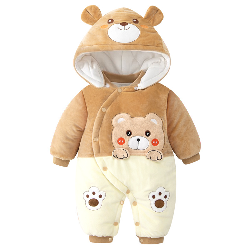 Baby's jumpsuit autumn and winter thickened cotton cotton newborn cotton-padded coat winter coat cotton-padded hat autumn and winter go-out clothes