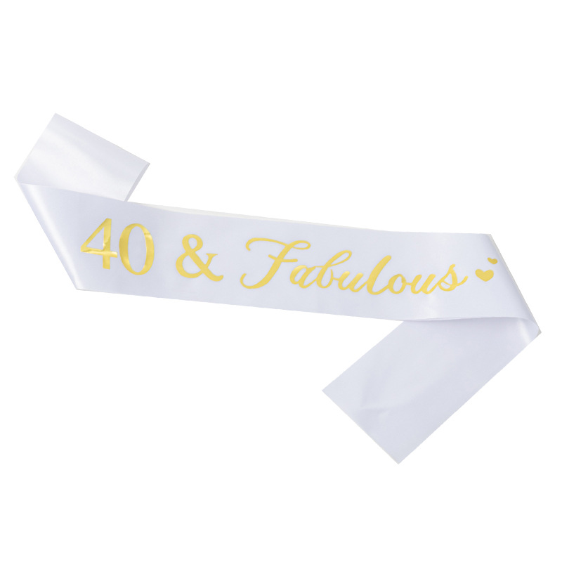In-Stock Gold-Stamped Birthday Party Sash White Shoulder Strap 30 40 50 60 Birthday Age Ceremonial Belt