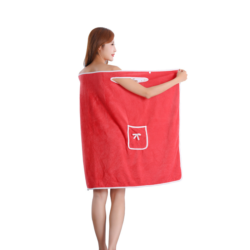 Factory coral fleece bath skirt changeable suspender bow pocket bath towel home Bath wrapping absorbent bathrobe generation hair