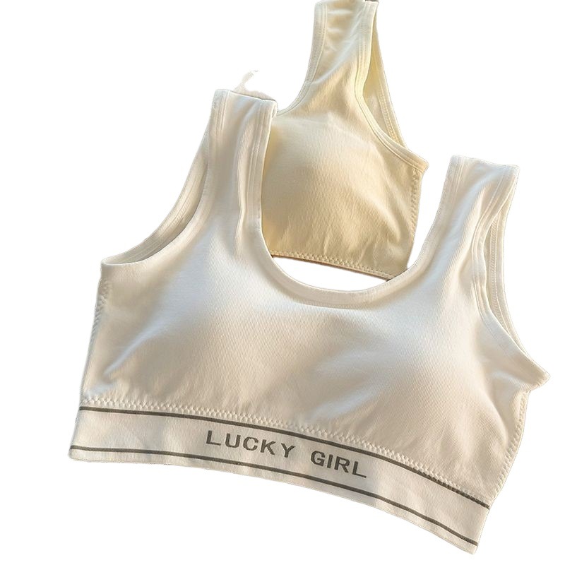 Hot Selling Girls' Seamless Double Shoulder Straps Casual Sports Beautiful Back Vest Style Intimates Women's Simple and Comfortable Wire-Free Bra