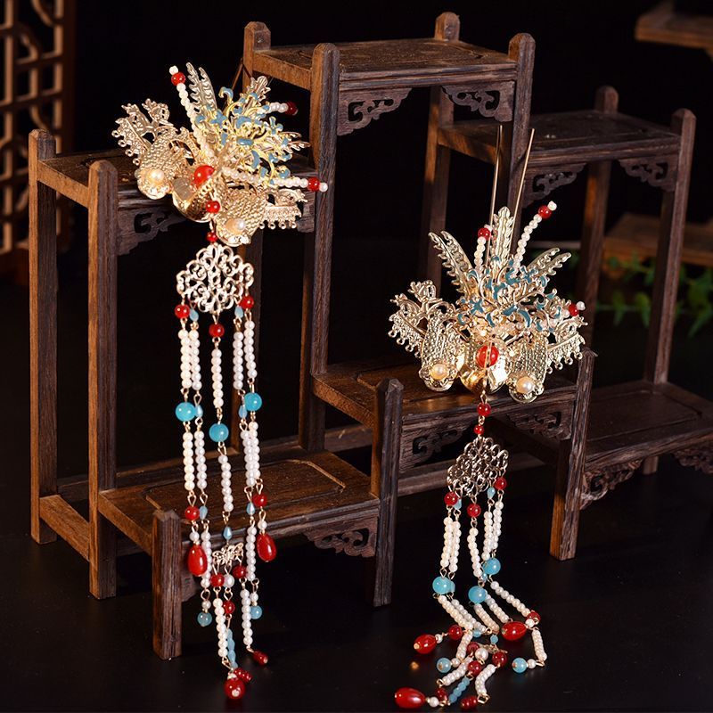 Ancient Style New Headwear, Han Dynasty, Versatile Bridal Hairpin, Dunhuang Accessories, Tassels, Ming-Made Hair Crown, Hair Accessories, Phoenix Crown Set