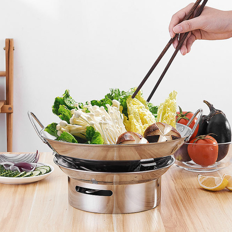 Thickened Stainless Steel Dry Pot Commercial Pot Small Hot Pot Dry Pot Solid Alcohol Stove Bar Tripod Household Dry Pot