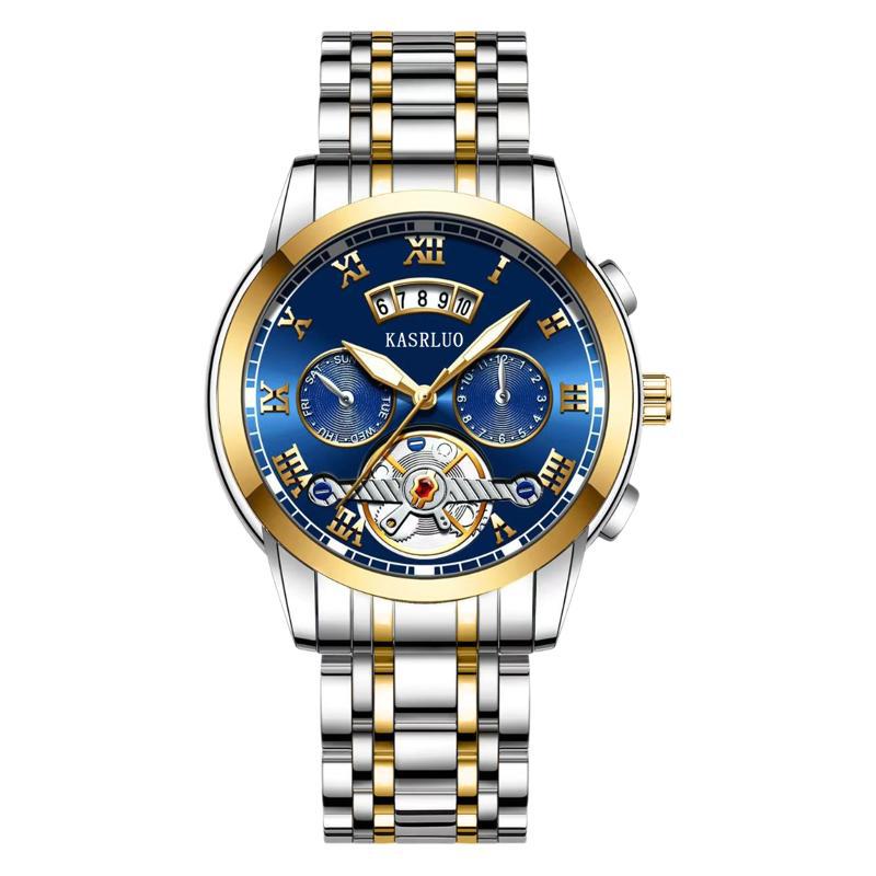 Cross-Border New Stainless Steel Fake Tourbillon High-Value Watch Men's Fashion Luminous Waterproof Men's Watch Steel Band Model