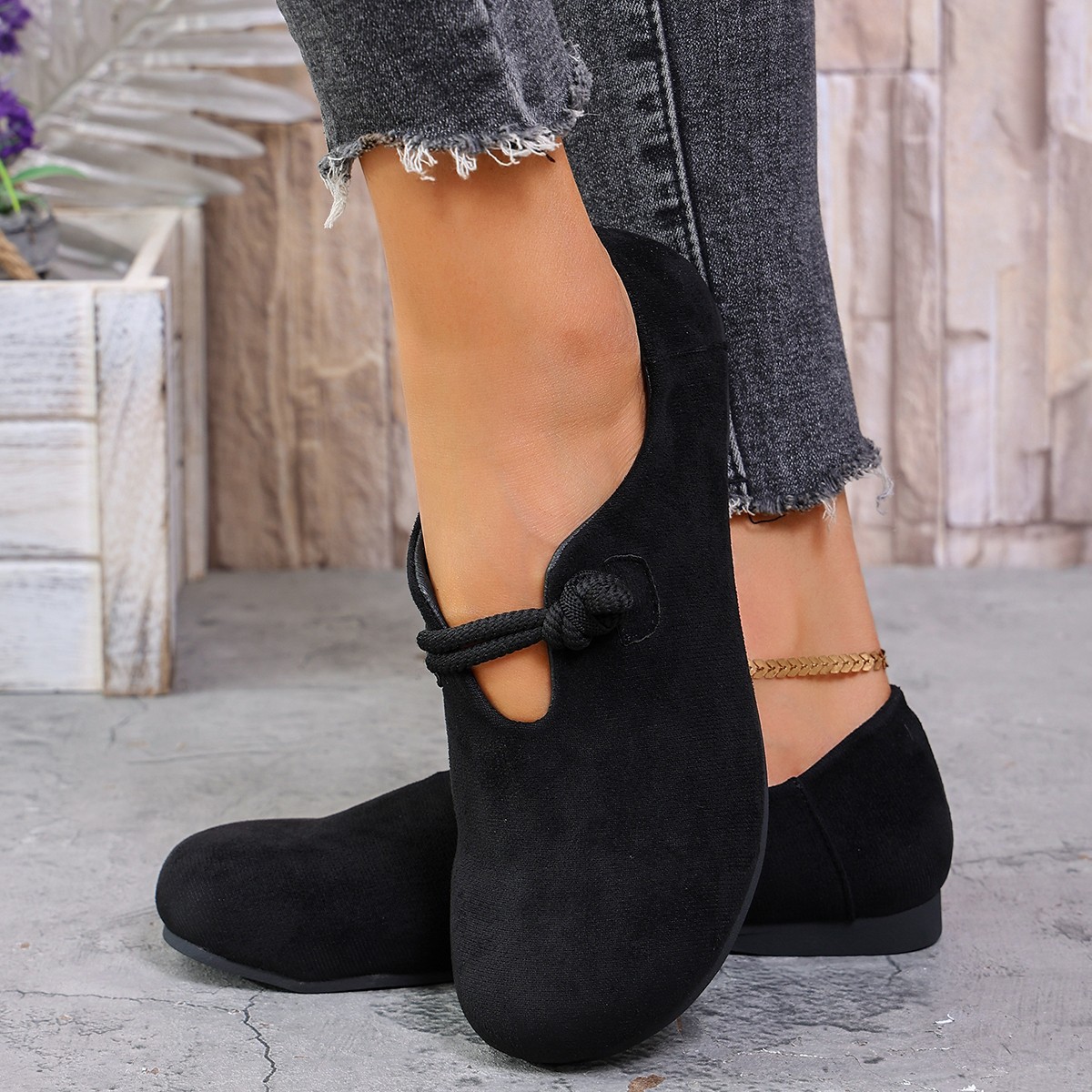 Cross-Border Suede Round-Toe Shoes for Women 2025 Spring & Fall New Birkenstock Shoes for Women Flats-Soled Slip-On Casual Loafers