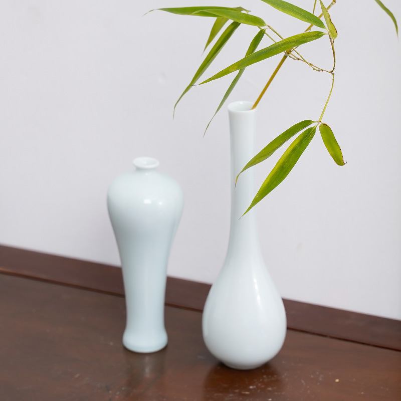 Retro Ceramic Flower Ware Jingdezhen Handmade Shadow Celadon Vase Porcelain Antique Small Flower Arrangement Home Furnishings