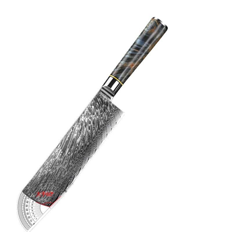 Damascus Master Chef Knife Kitchen Kitchen Knife Resin Stabilized Wooden Handle Beef Knife Bread Boning Tool L