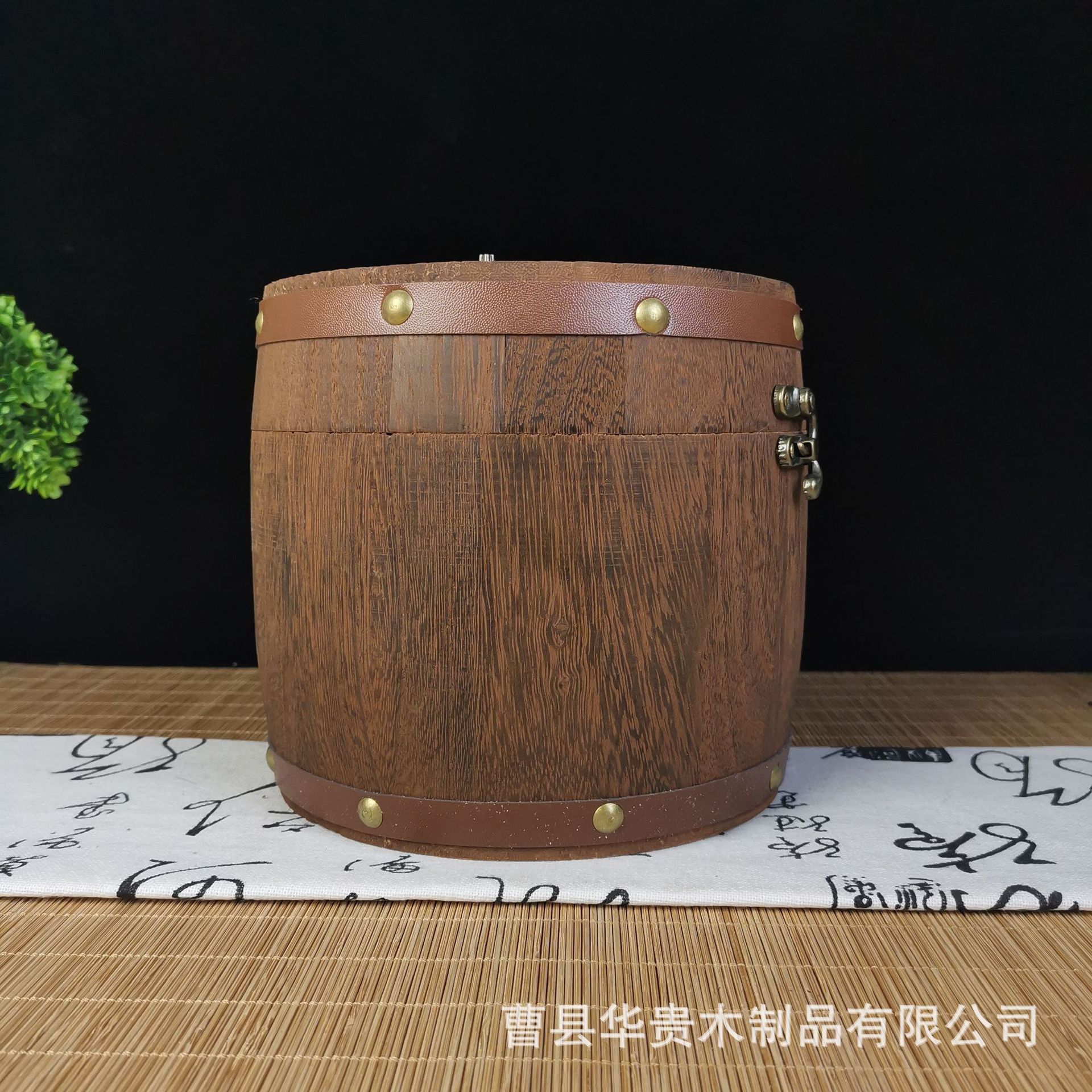 New Chinese Style Vintage Locked Charcoal-fired Wooden Tea Barrel Round Barrel Jin Junmei Tea Barrel Wooden Pu'er Cake Box Barrel