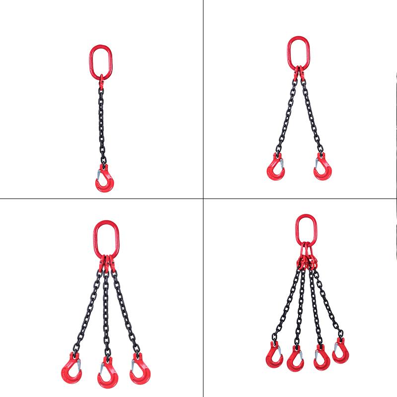 G80 Manganese Steel Lifting Chain Sling Crane Hook Hook Lifting Iron Chain Lifting Sling Four-Hook Lifting Ring