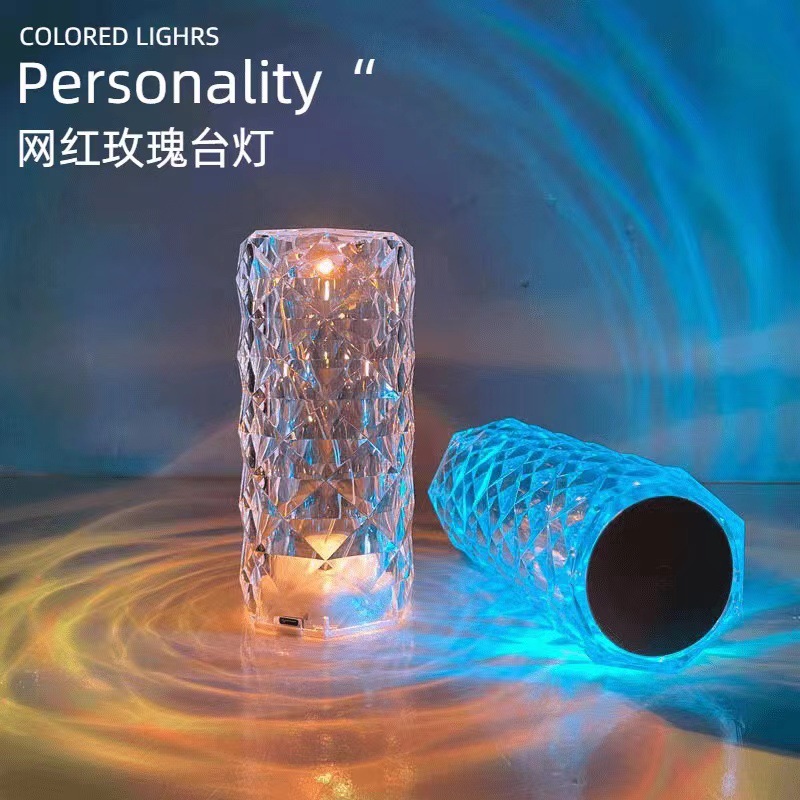 in stock Explosions Rose Small Table Lamp Tricolor Crystal Bedroom Living Room Decorative Table Lamp Internet Celebrity Romantic Nightlight