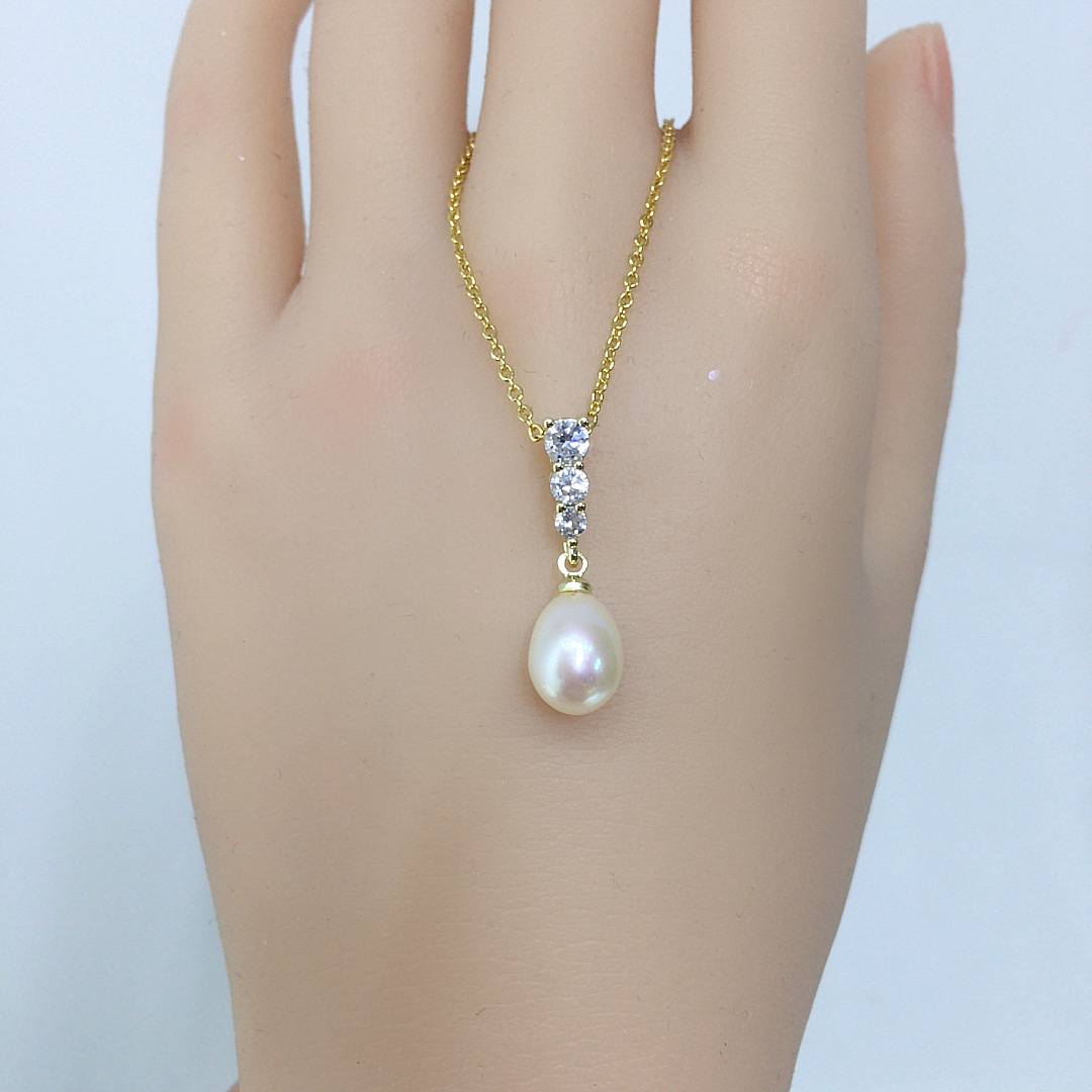 Highlight 5A grade meter-shaped natural freshwater pearl necklace drop-shaped natural pearl pendant live wholesale cross-border