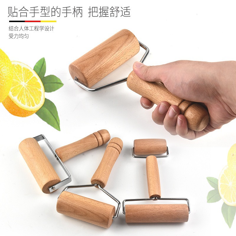 Popular Beech Wood Rolling Pin for Home Use, Solid Wood Manual Roller, Stainless Steel Double-Headed Rolling Pin, Dough Rolling Tool