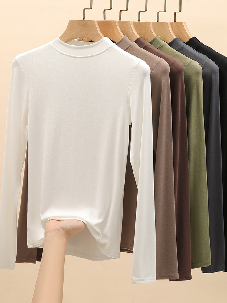 H535 New Women's Long Sleeve T-Shirt Modal Bottoming Shirt Solid Color Autumn Clothes Half Turtle Collar Round Neck Small Stand Collar Top