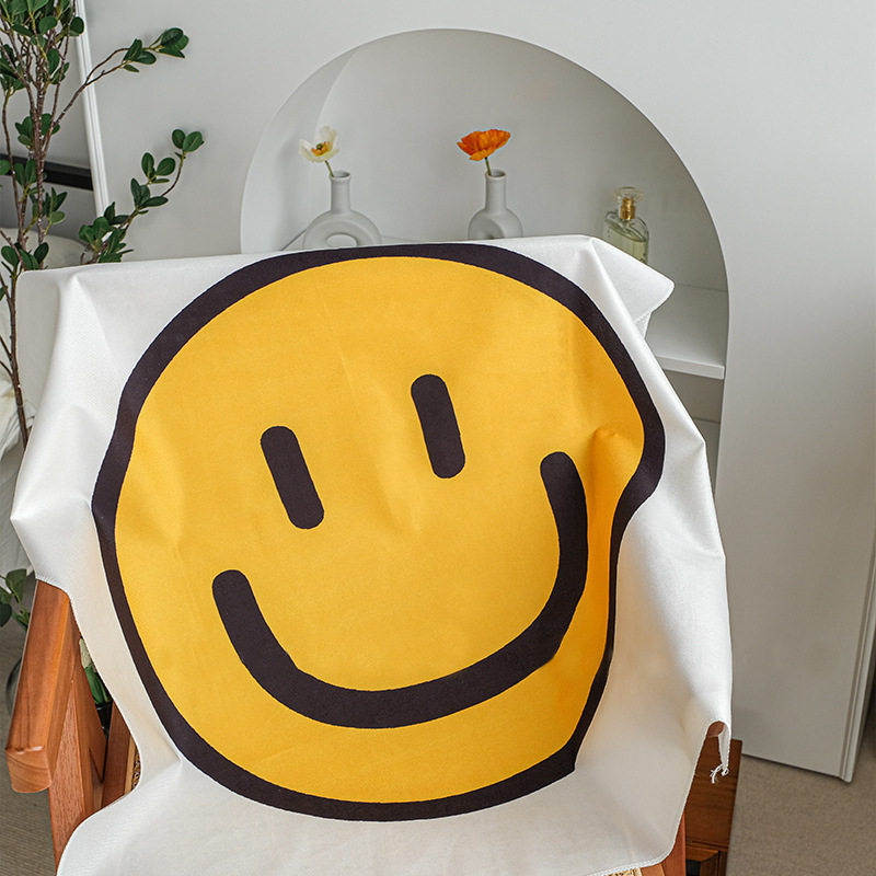 Decorative Korean sun ins yellow Nordic cloth style smiley face series healing cloth bedroom hanging flower cloth smile background